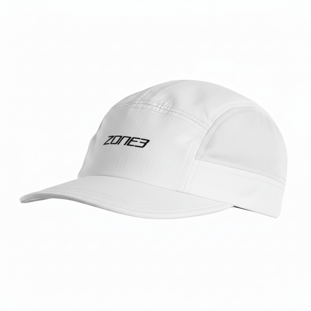 Gorra de running de 5 paneles en blanco, con tejido transpirable para la máxima comodidad al correr.
