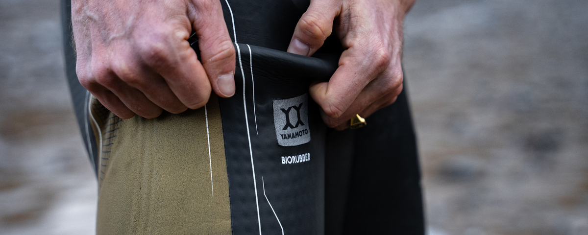 Close up of the Limited Edition Vanquish - X wetsuit material on the thigh