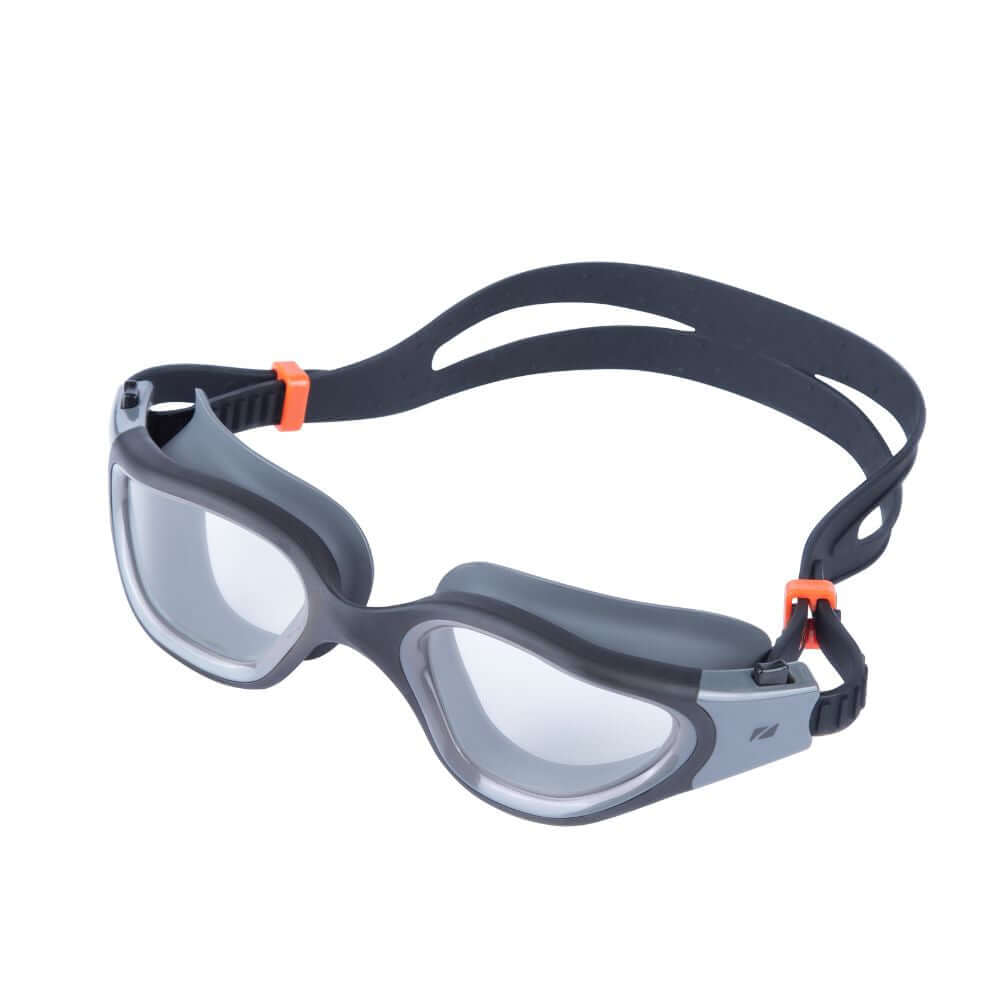 Gafas de Natación Vapour con montura gris, detalles naranjas y correa negra