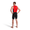 Persona con un traje de triatlón rojo y negro sobre fondo blanco