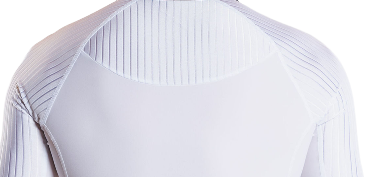 Close up of Lava Long Distance Full Zip Short Sleeve Trisuit on a white background