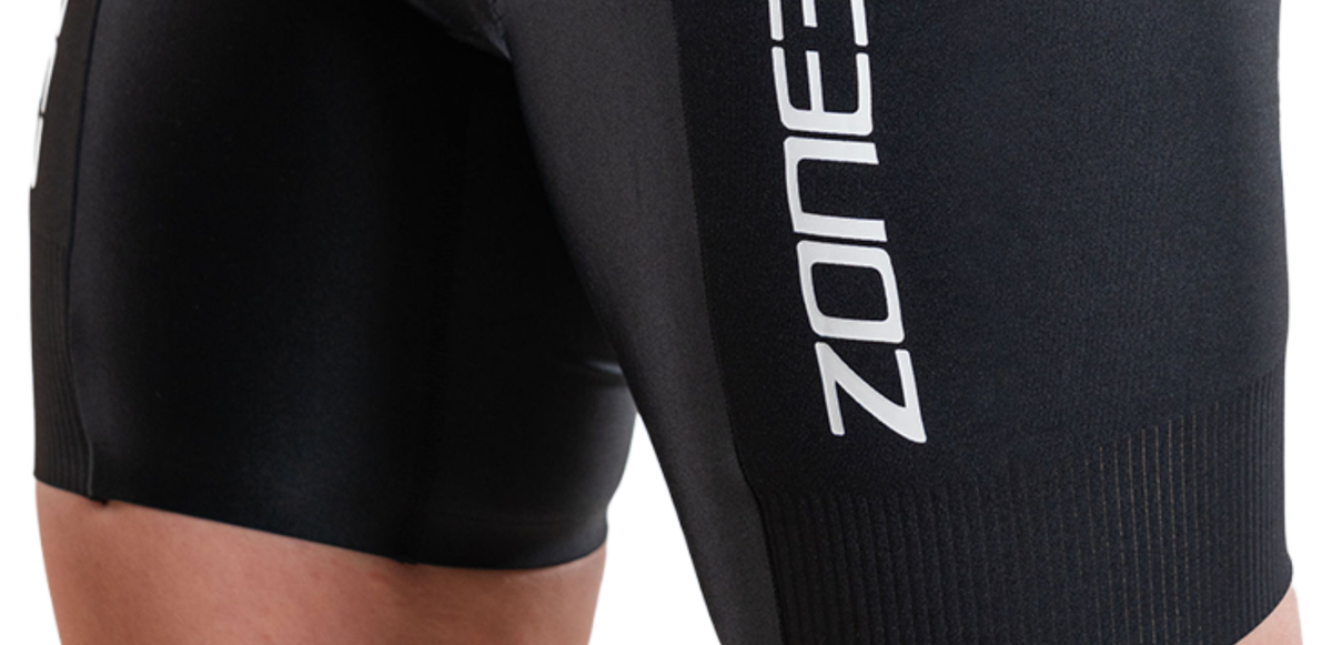 Close up of Lava Long Distance Full Zip Short Sleeve Trisuit on a white background