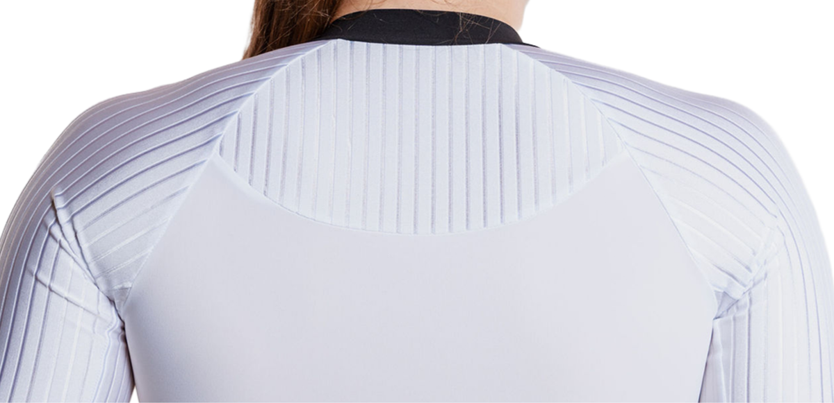 Close up of Lava Long Distance Full Zip Short Sleeve Trisuit on a white background